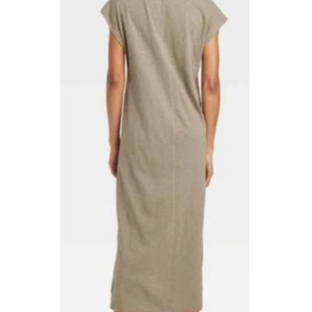 New Universal Thread Midi V-Neck Shirtdress, brown (heather mustard), large - Picture 2 of 5